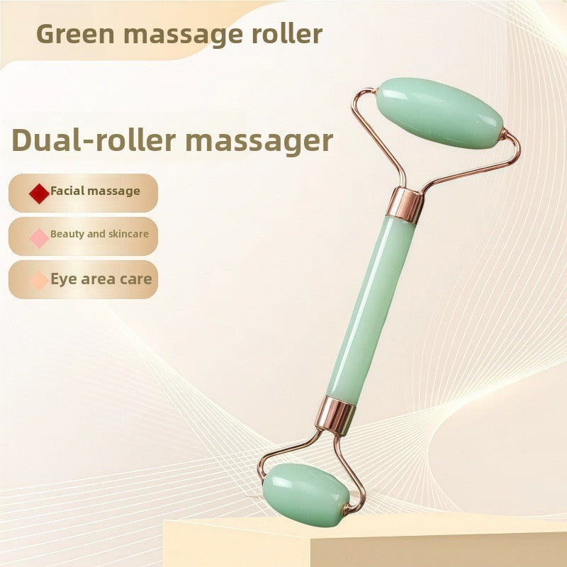 Juego de rodillo de masaje facial y piedra Gua Sha de resina efecto cristal