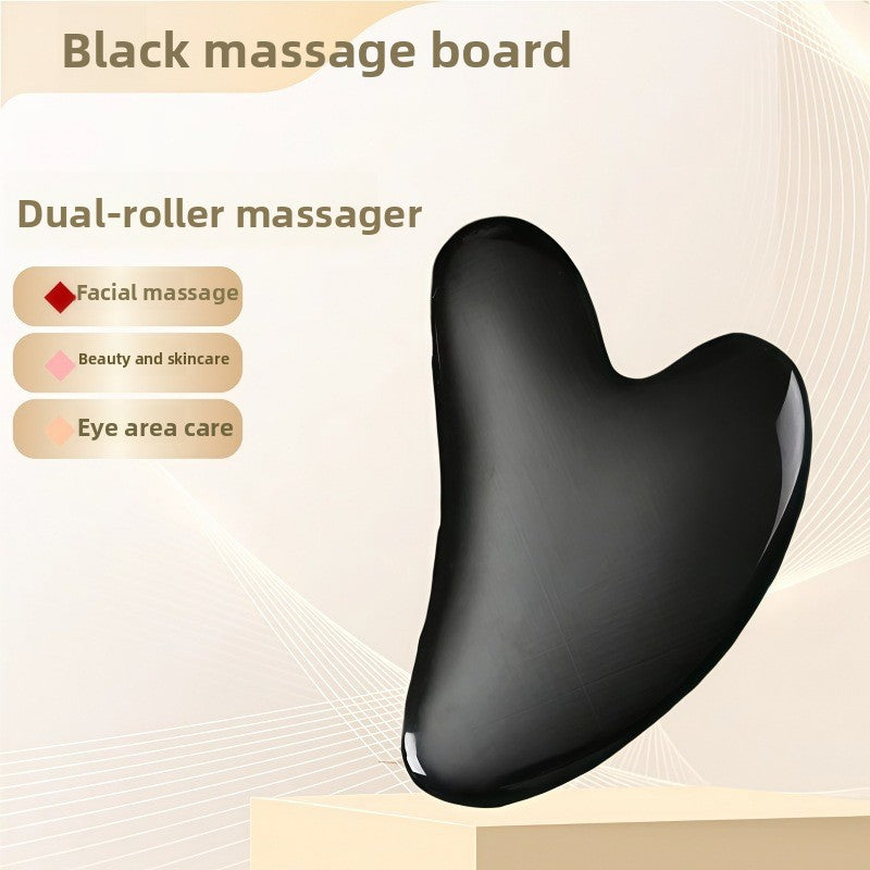 Juego de rodillo de masaje facial y piedra Gua Sha de resina efecto cristal