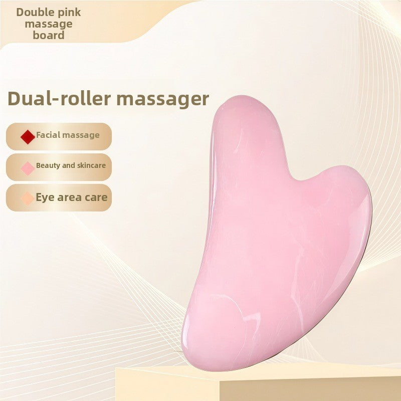 Juego de rodillo de masaje facial y piedra Gua Sha de resina efecto cristal