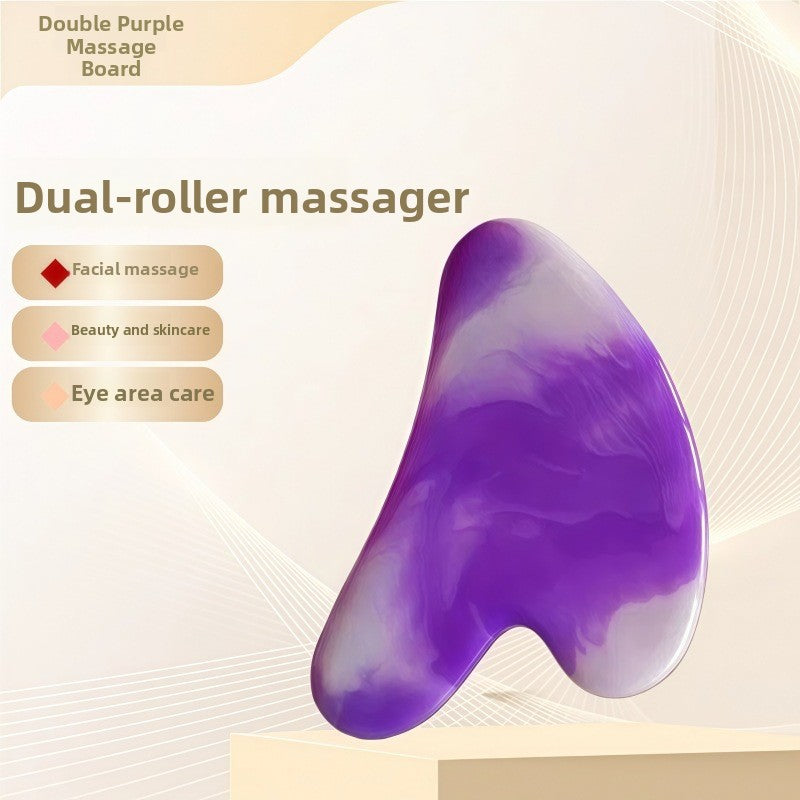 Juego de rodillo de masaje facial y piedra Gua Sha de resina efecto cristal