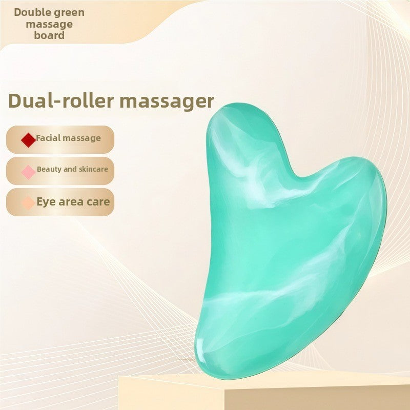Juego de rodillo de masaje facial y piedra Gua Sha de resina efecto cristal
