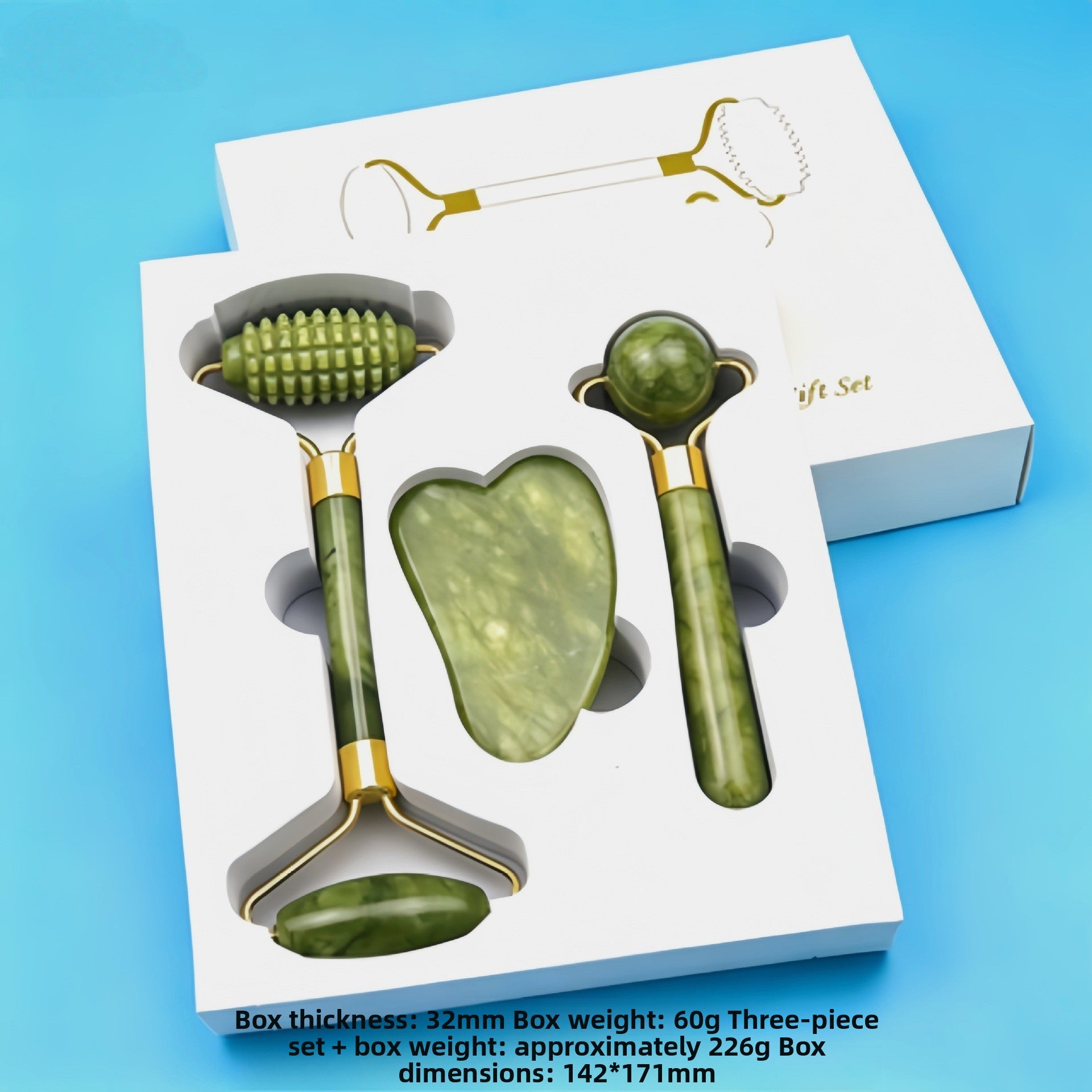 Juego de rodillo de masaje facial y piedra Gua Sha de resina efecto cristal