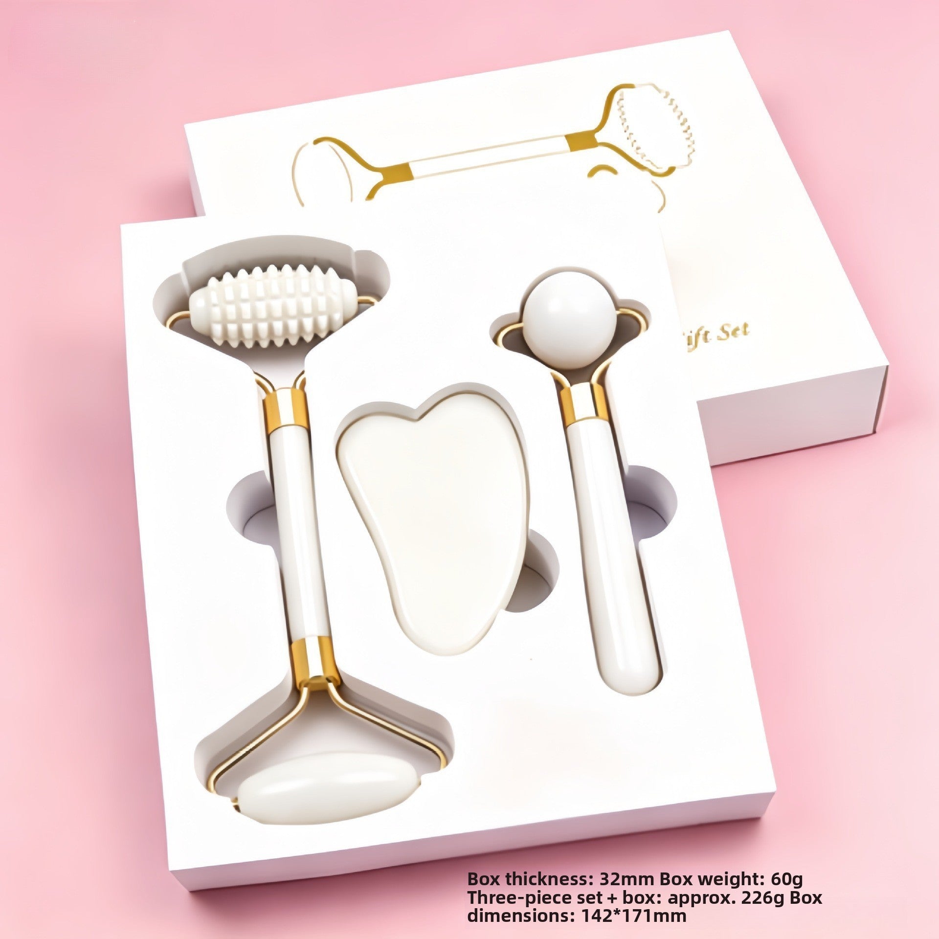 Juego de rodillo de masaje facial y piedra Gua Sha de resina efecto cristal