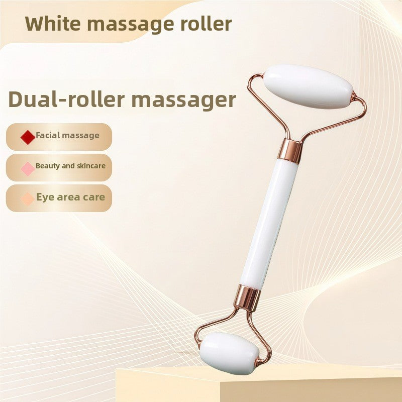 Juego de rodillo de masaje facial y piedra Gua Sha de resina efecto cristal