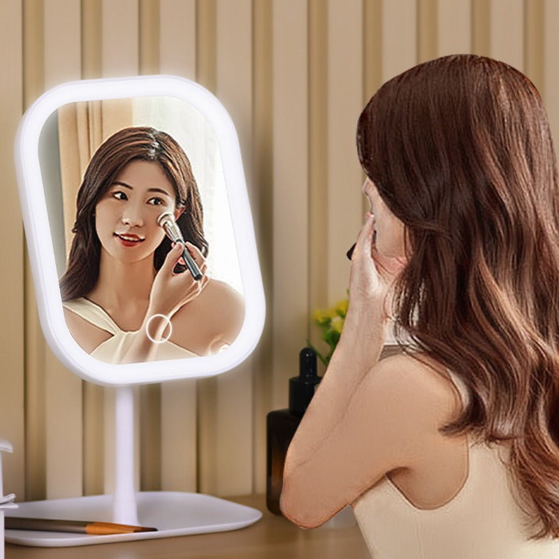 Espejo de maquillaje LED de escritorio con soporte ajustable