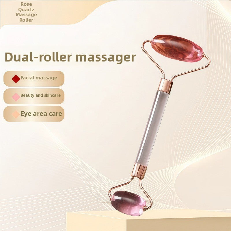 Juego de rodillo de masaje facial y piedra Gua Sha de resina efecto cristal