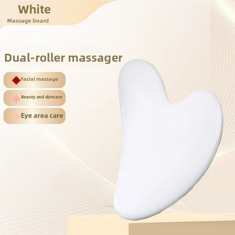 Juego de rodillo de masaje facial y piedra Gua Sha de resina efecto cristal