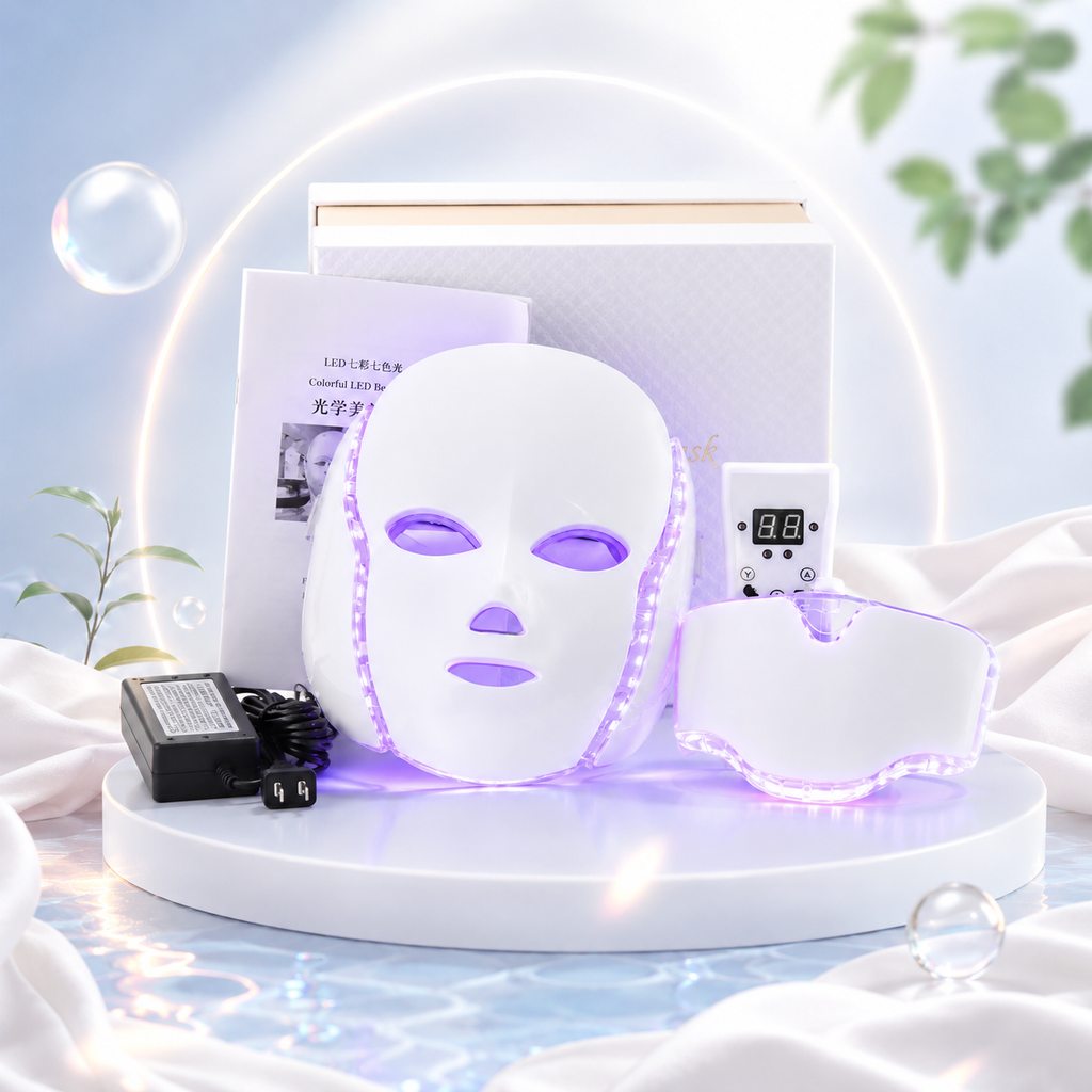 Mascarilla de terapia de luz azul y roja para el rostro, mascarilla facial LED de 7 colores