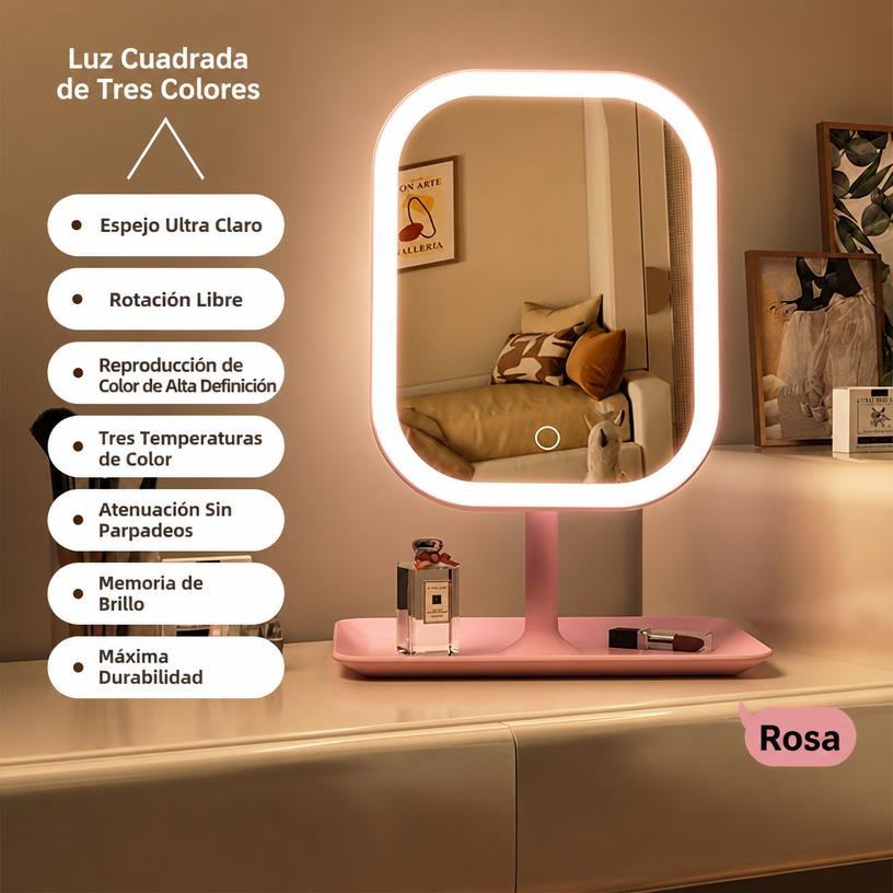 Espejo de maquillaje LED de escritorio con soporte ajustable