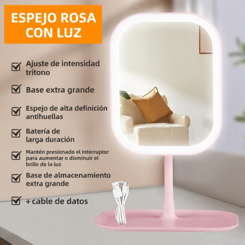 Espejo de maquillaje LED de escritorio con soporte ajustable