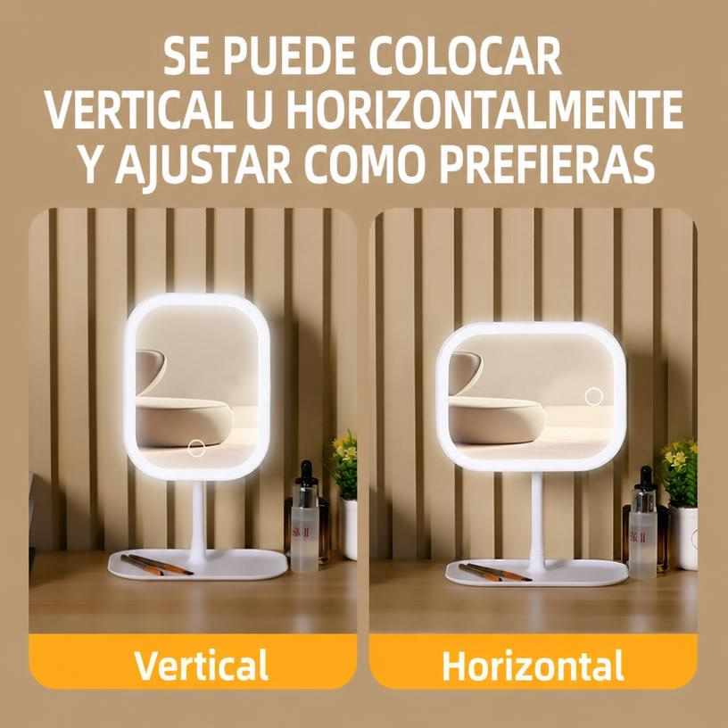 Espejo de maquillaje LED de escritorio con soporte ajustable
