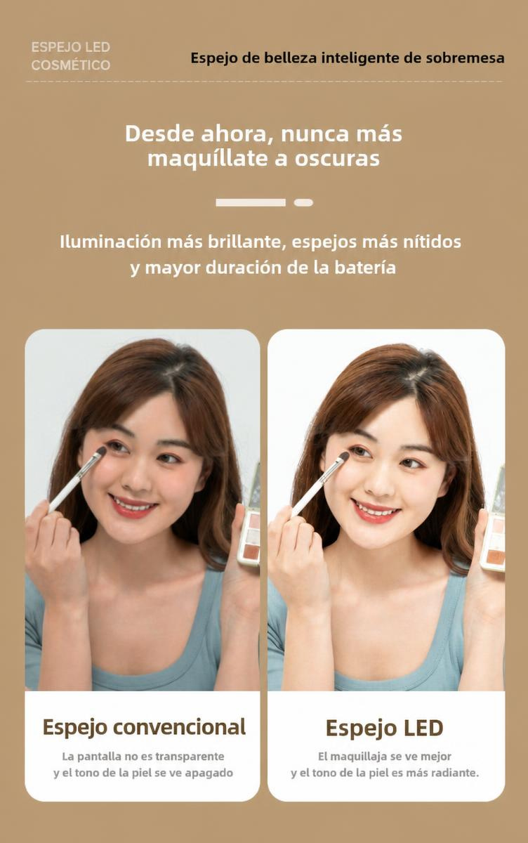 Espejo de maquillaje LED de escritorio con soporte ajustable