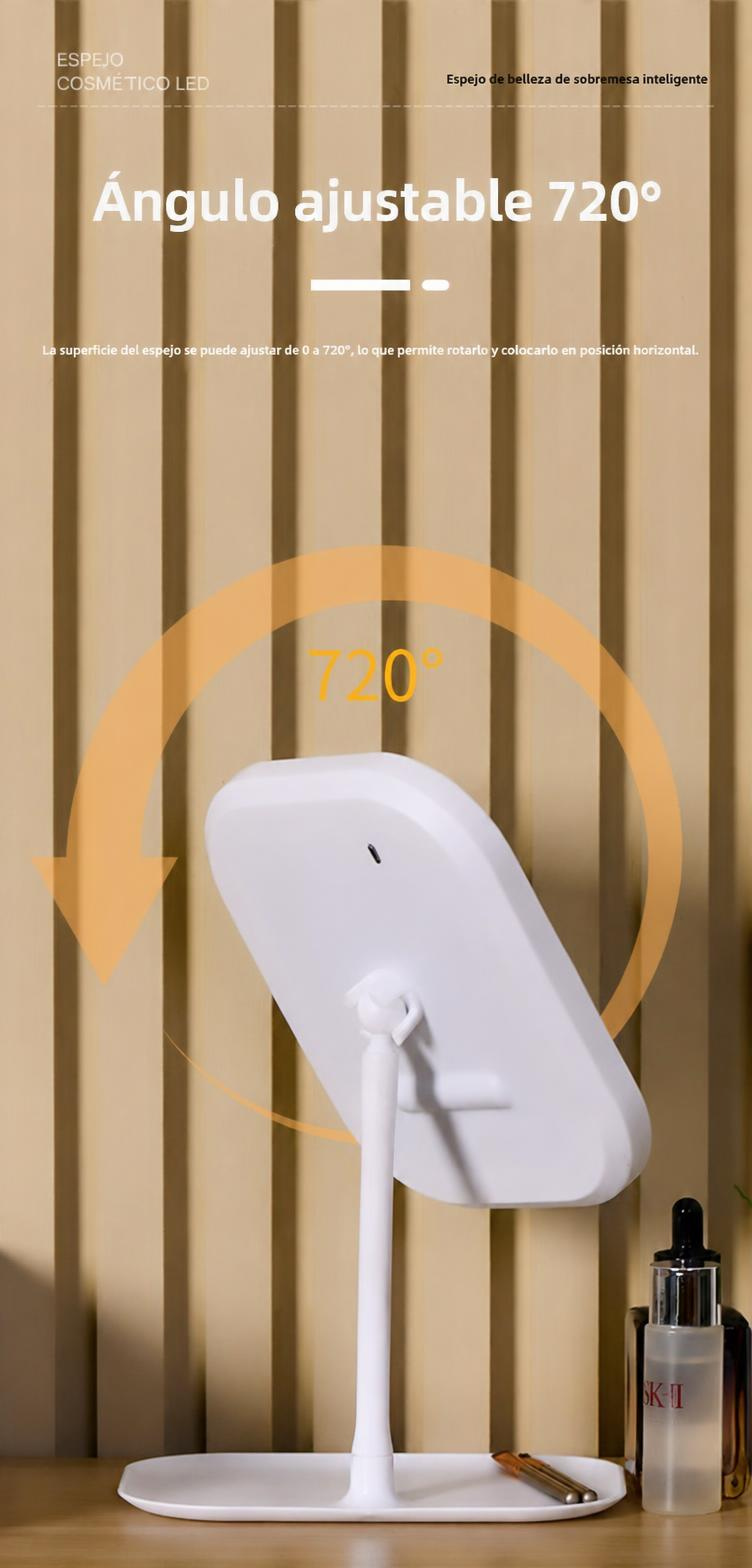 Espejo de maquillaje LED de escritorio con soporte ajustable