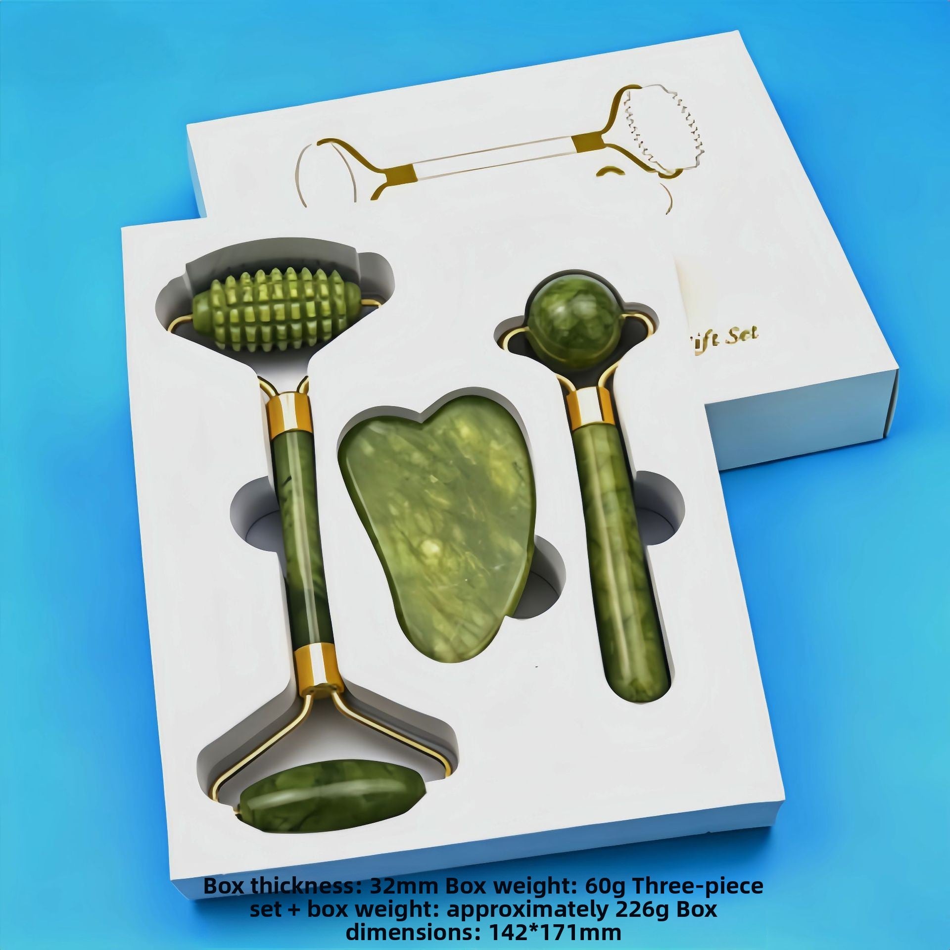 Juego de rodillo de masaje facial y piedra Gua Sha de resina efecto cristal