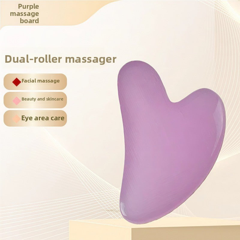 Juego de rodillo de masaje facial y piedra Gua Sha de resina efecto cristal