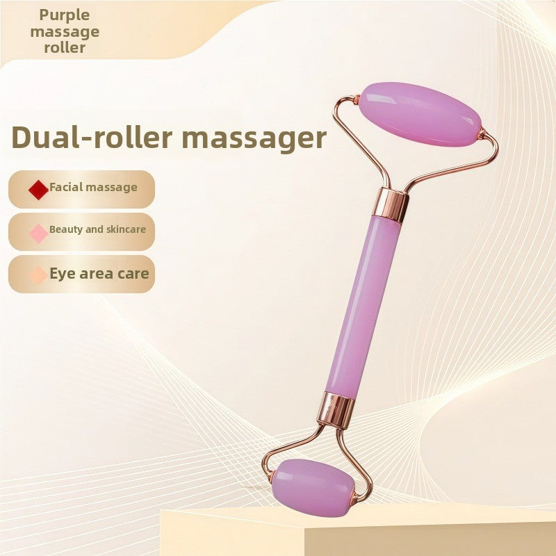 Juego de rodillo de masaje facial y piedra Gua Sha de resina efecto cristal