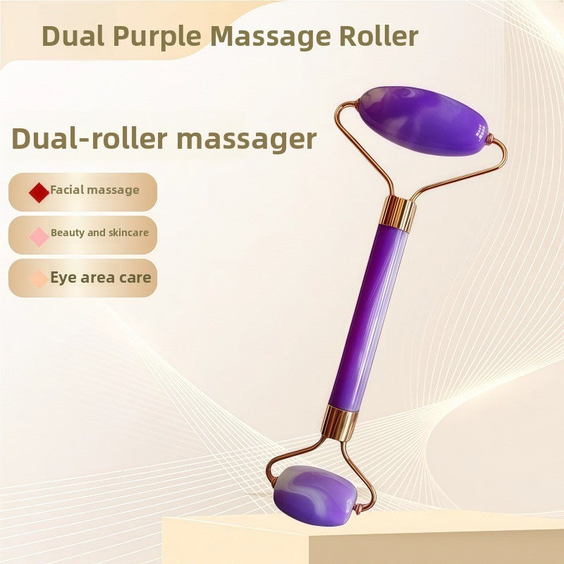 Juego de rodillo de masaje facial y piedra Gua Sha de resina efecto cristal