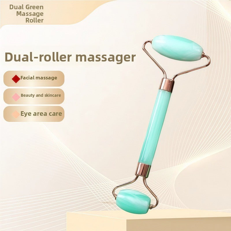 Juego de rodillo de masaje facial y piedra Gua Sha de resina efecto cristal