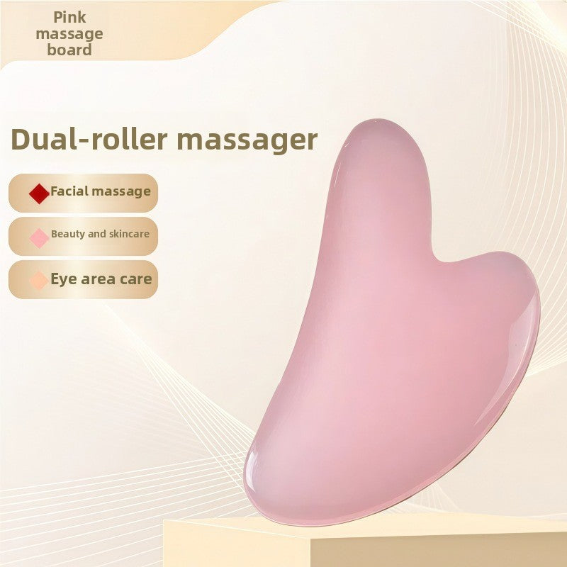 Juego de rodillo de masaje facial y piedra Gua Sha de resina efecto cristal