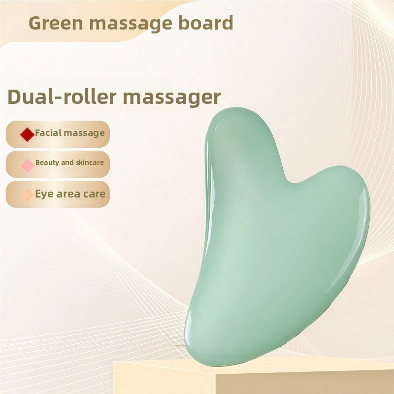 Juego de rodillo de masaje facial y piedra Gua Sha de resina efecto cristal